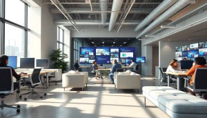 Innovative office scene of an NYC web design company showcasing creativity and collaboration.