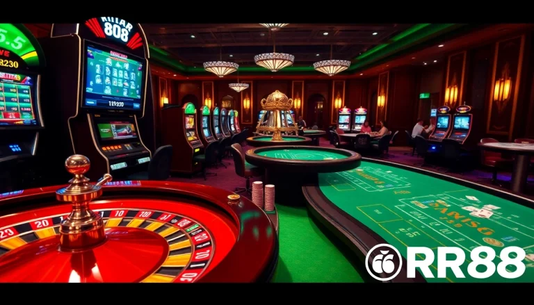 RR88 players experiencing high-stakes excitement at a luxury online casino.
