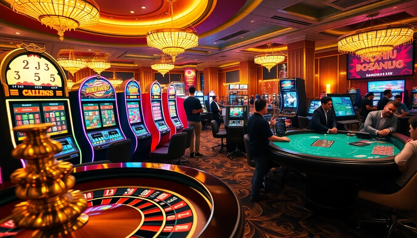 Experience the thrill of NOHU with a visually captivating casino scene showcasing vibrant gaming elements.