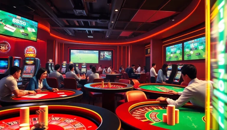 Experience the thrill of ดูบอลสด 66 as players engage in lively bets at a luxurious casino.