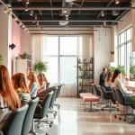 Top rated hair salons interior featuring modern styling stations and vibrant colors.