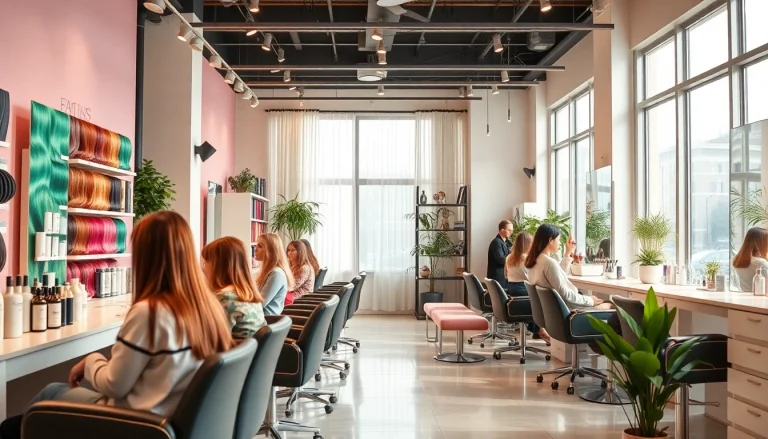 Top rated hair salons interior featuring modern styling stations and vibrant colors.