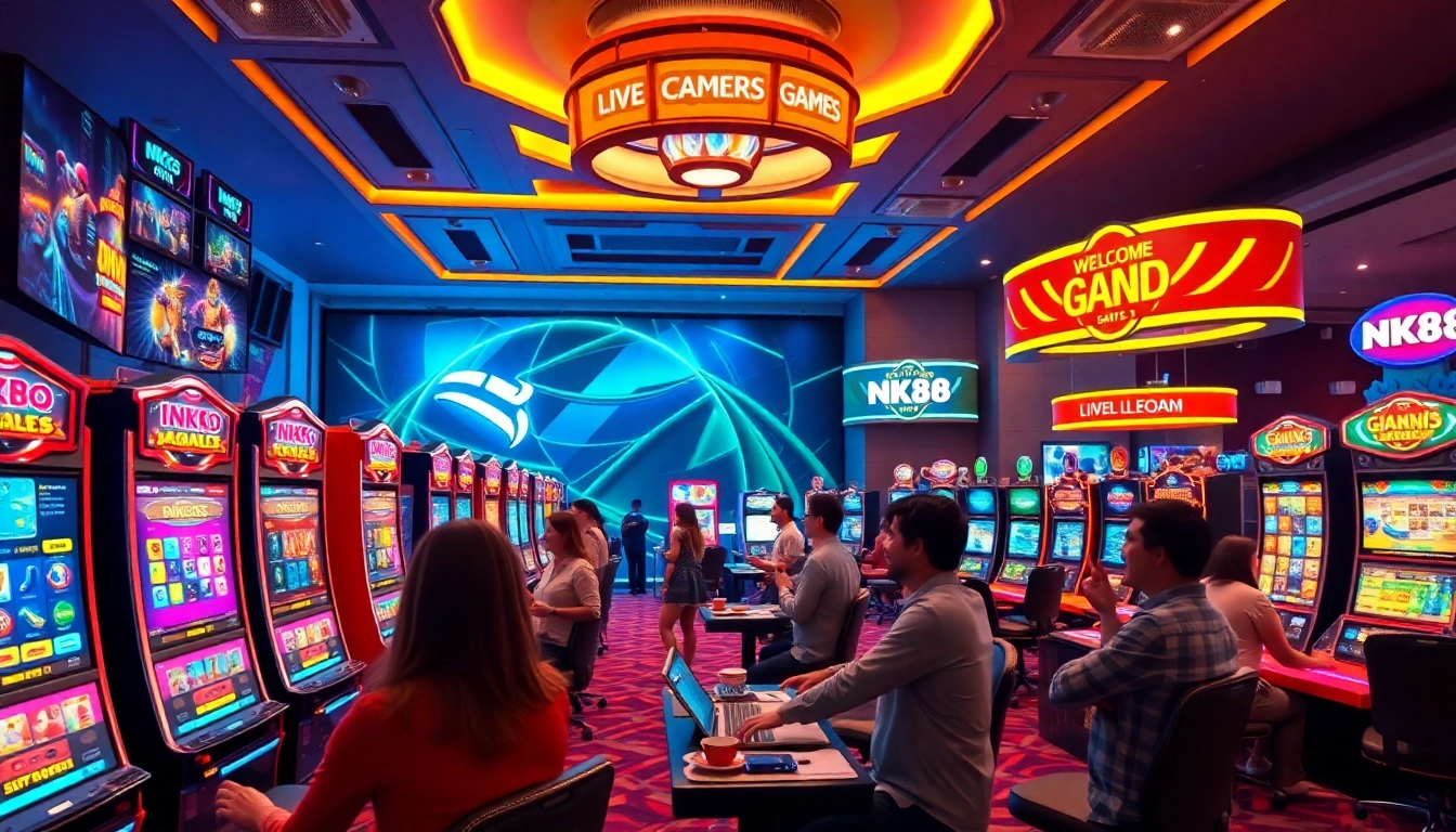 Exciting NK88 gaming platform showcasing modern slots and happy players.