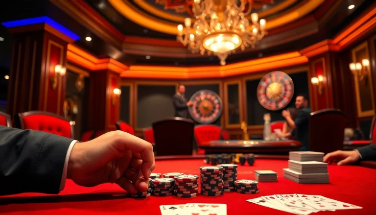 LU88 at the poker table with vibrant chips and an eager casino ambiance.