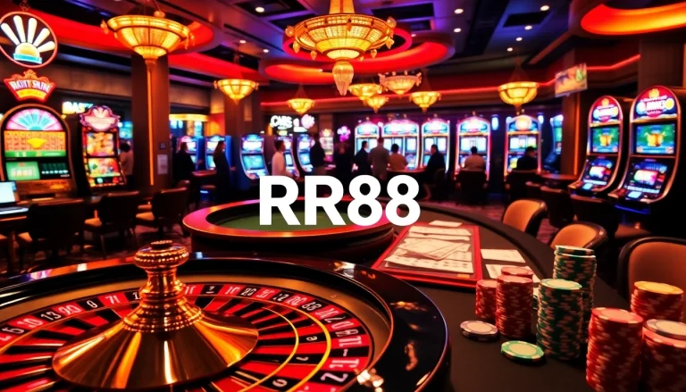 Players celebrating wins at RR88 casino with vibrant roulette, poker, and slot games.