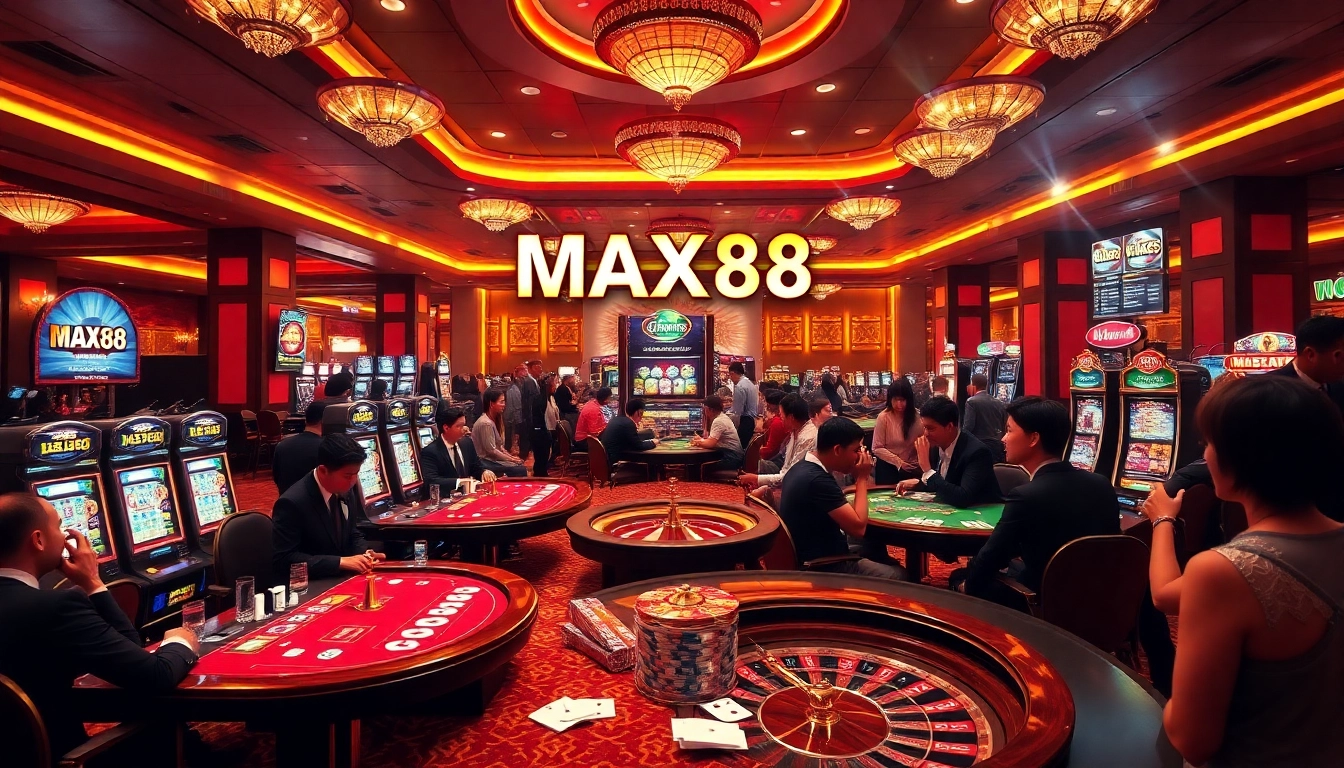Experience an exciting game at MAX88 casino with vibrant tables and joyful players.