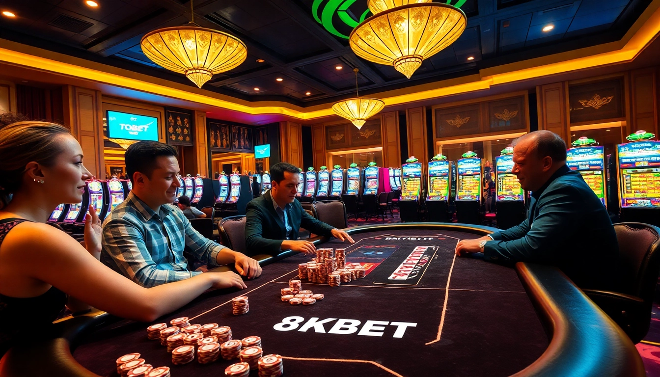 Experience the thrill of winning at 8KBET's luxurious casino table filled with colorful chips.