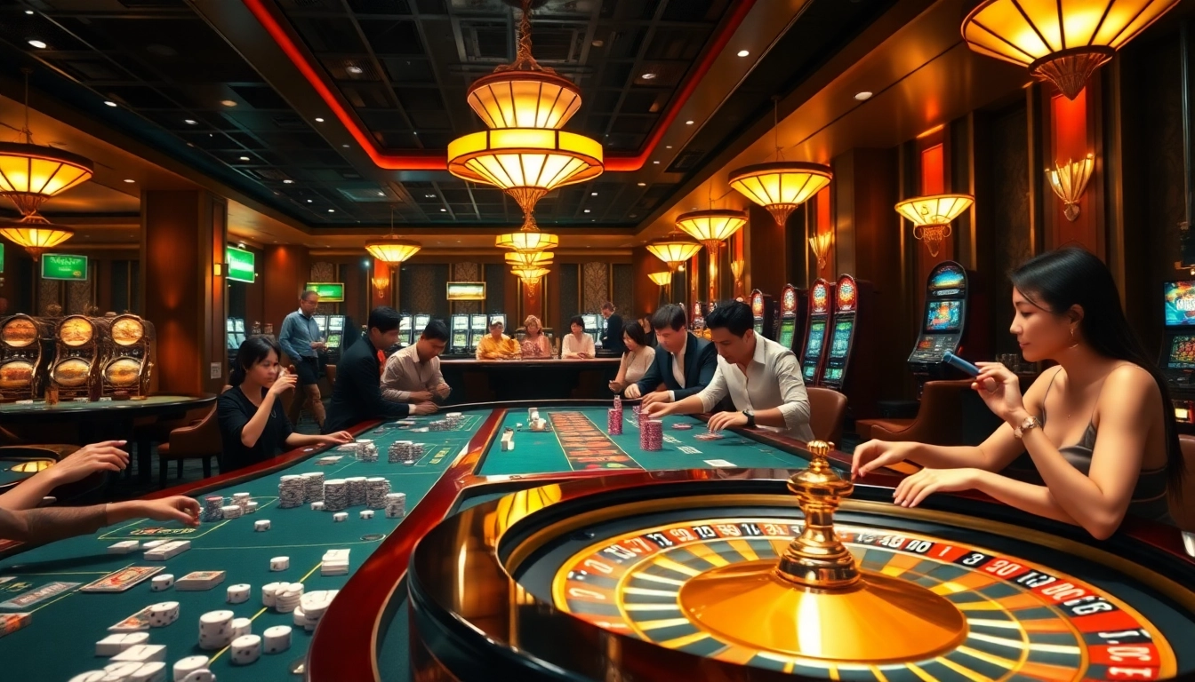 A vibrant casino scene featuring players engaging with classic games, highlighting the excitement of gambling at https://tapdoankjc.com/.