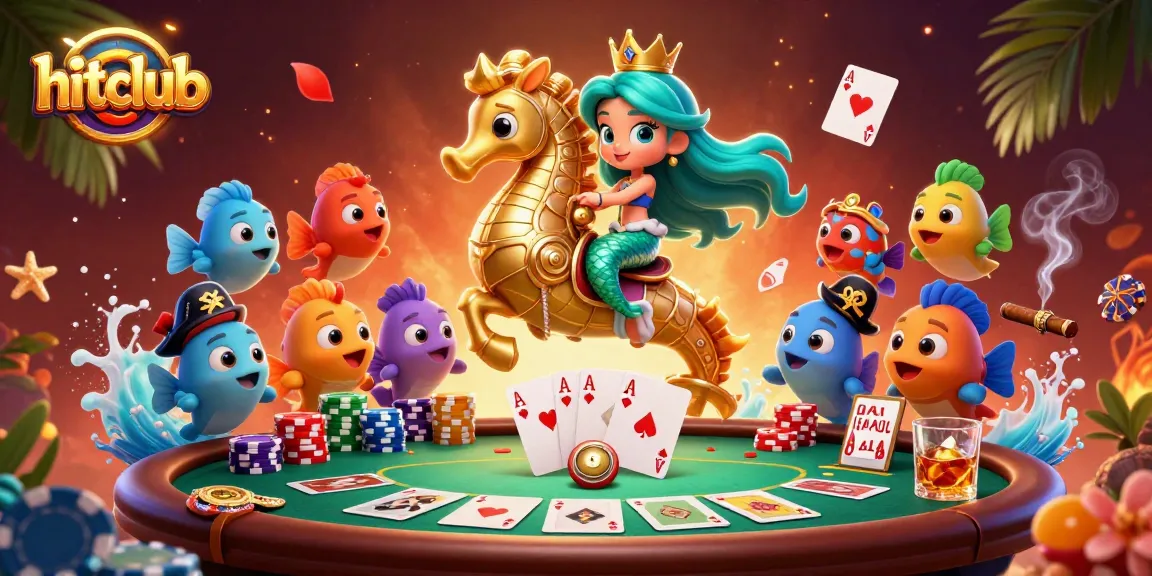 Engage in the exciting hitclub scene with a mermaid and poker elements in vibrant 3D.