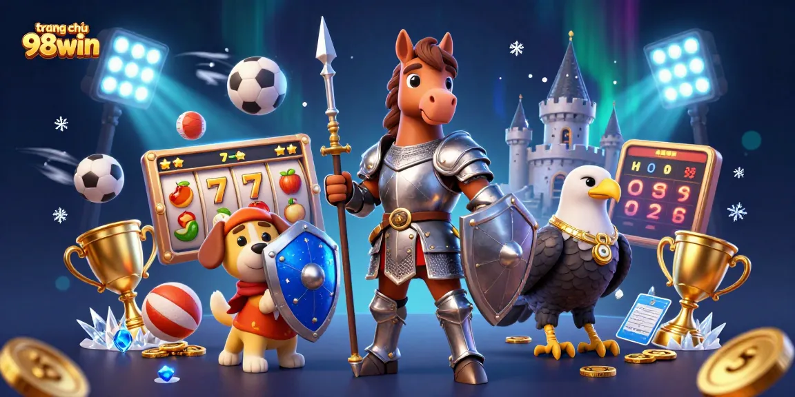 Play on the trang chủ 98win platform with 3D knights, slots, and dynamic sports elements.