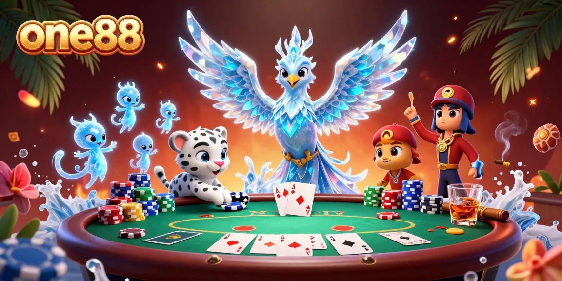 Engage in exciting casino action with one88 featuring a vibrant scene of characters and game elements.