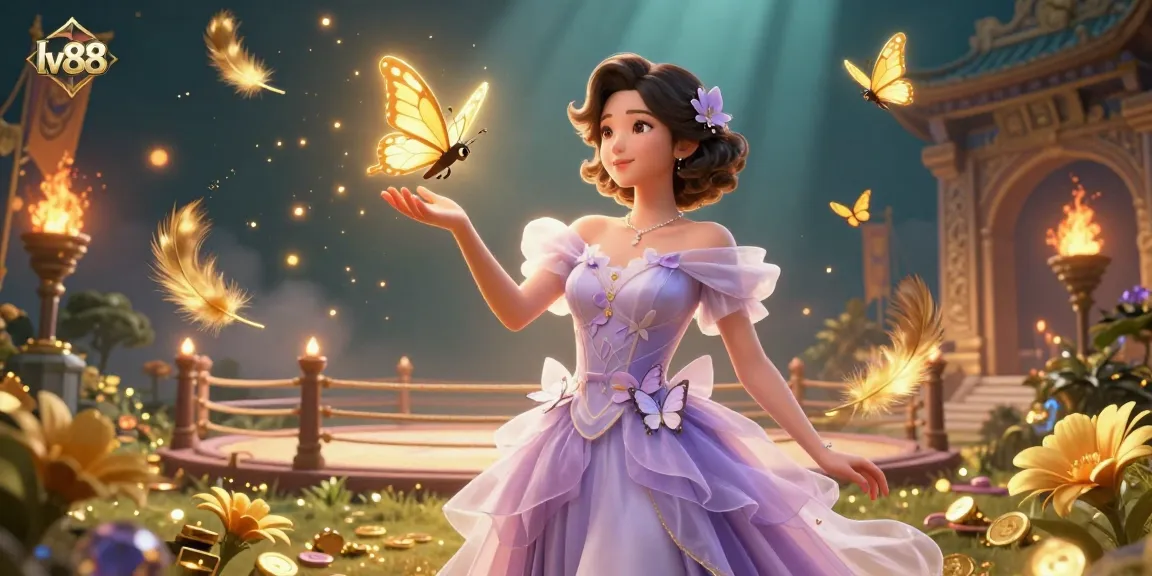Experience thrilling gameplay at lv88 with golden butterflies and a vibrant casino setting.