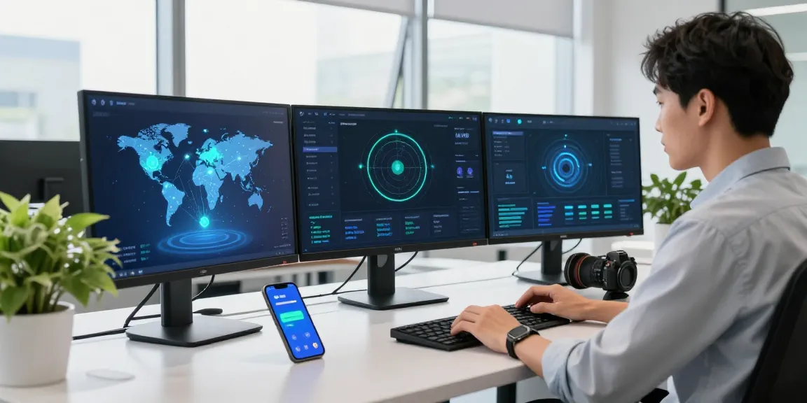 办公室工作空间展示快连VPN，搭配活力十足的数据分析和网络连接视觉效果，提升互联网体验。