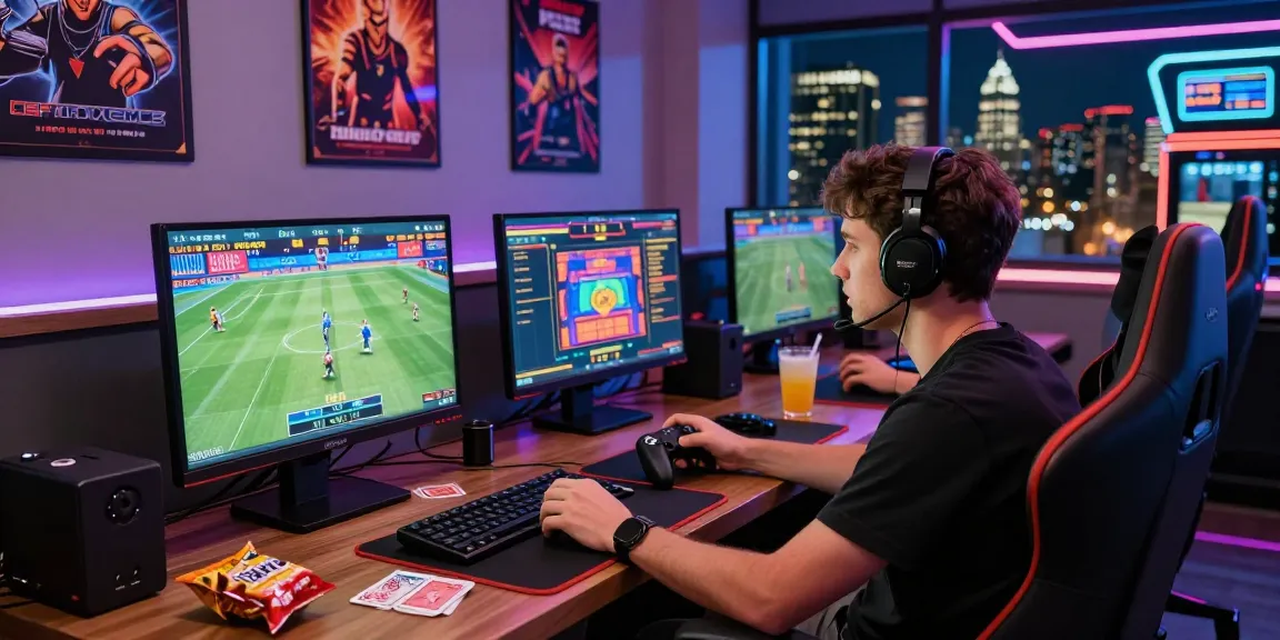 Engaging gaming experience at a vibrant online casino setup featuring Https://cm88z.com.co/ and multiple screens of casino games.