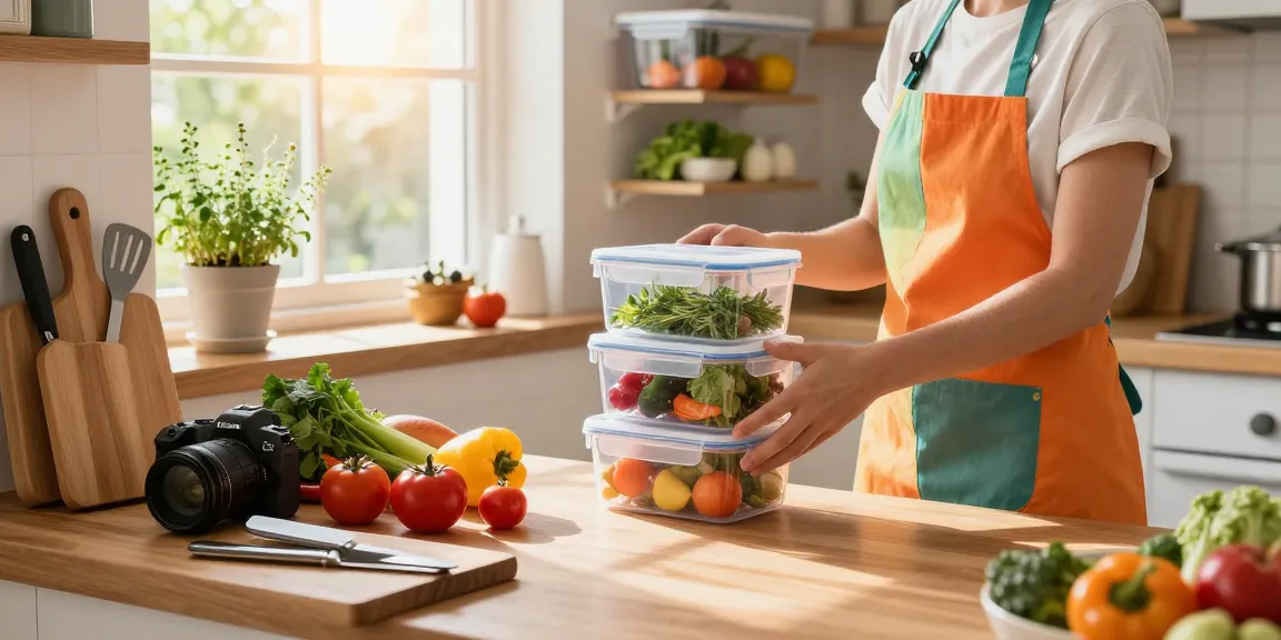 Organized kitchen showcasing airtight food storage containers holding fresh herbs and vegetables for maximum freshness.