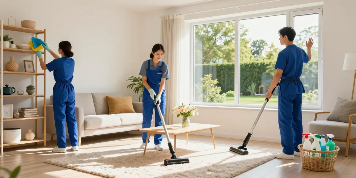 Professional cleaning team at work in a bright living room, representing putzinstitute bern services.