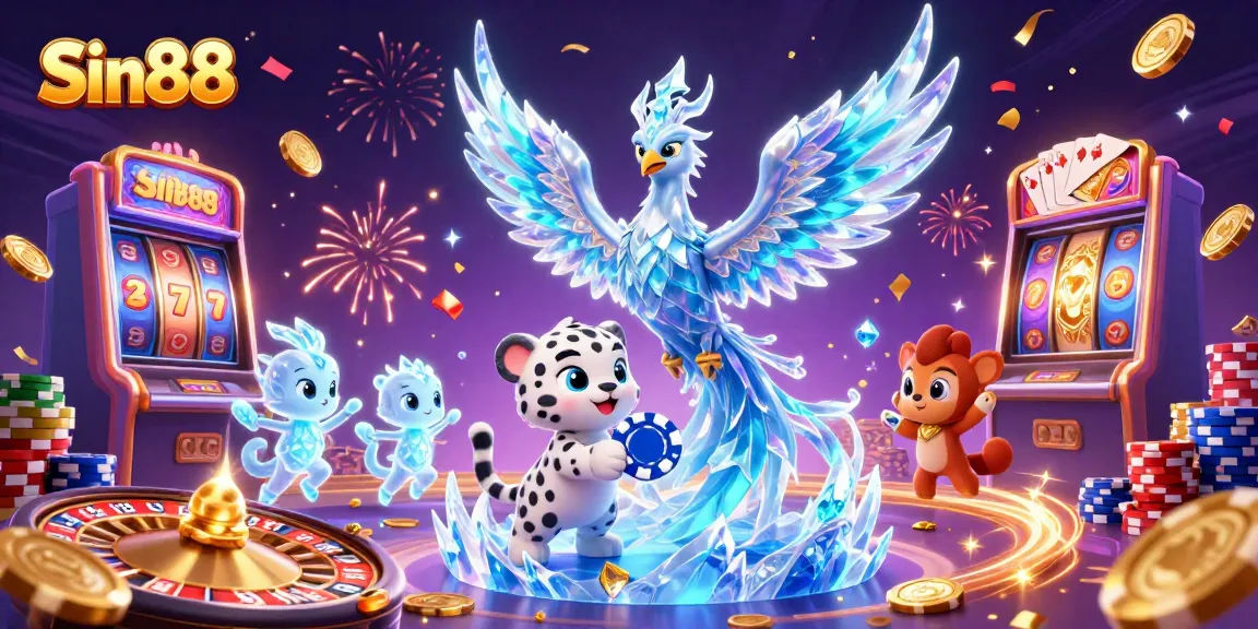 Sin88 features a captivating illustration of a magical scene with gaming elements and celebrations.