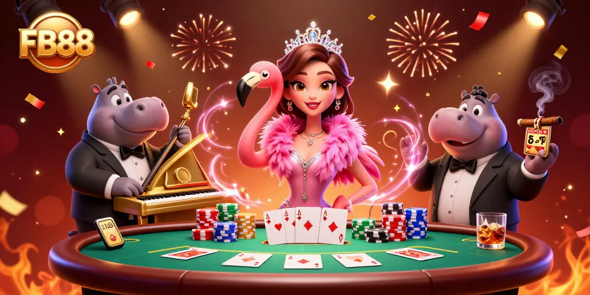 Engage in thrilling FB88 casino vibes with colorful poker elements and vibrant energy.