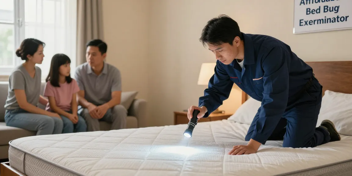 Bed bug exterminator inspecting a mattress in a safe home environment, showcasing professional pest control services.