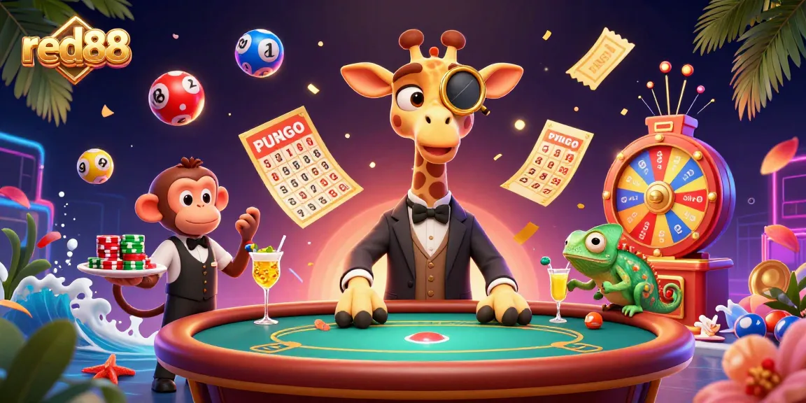 Experience the excitement of red88 with a lively 3D casino scene featuring vibrant characters and dynamic game elements.