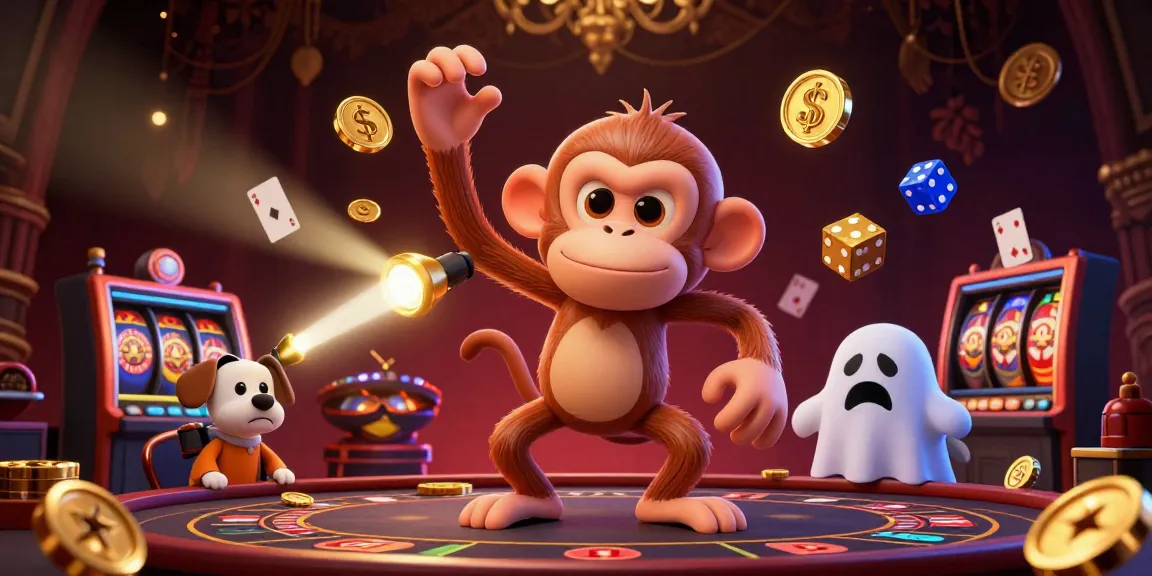 Experience the thrilling world of Sunwin with a mischievous monkey and ghost-hunter puppy in a lively casino.