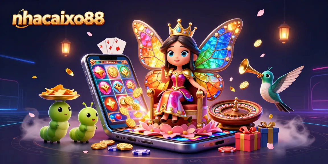 Experience thrilling wins with nhacaixo88, featuring a butterfly queen in a fantasy casino scene.
