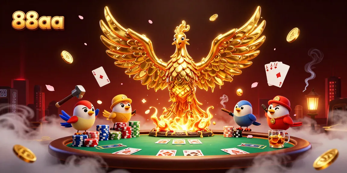 Experience exhilarating gameplay with 88aa as the molten phoenix rises amidst poker elements and golden coins.