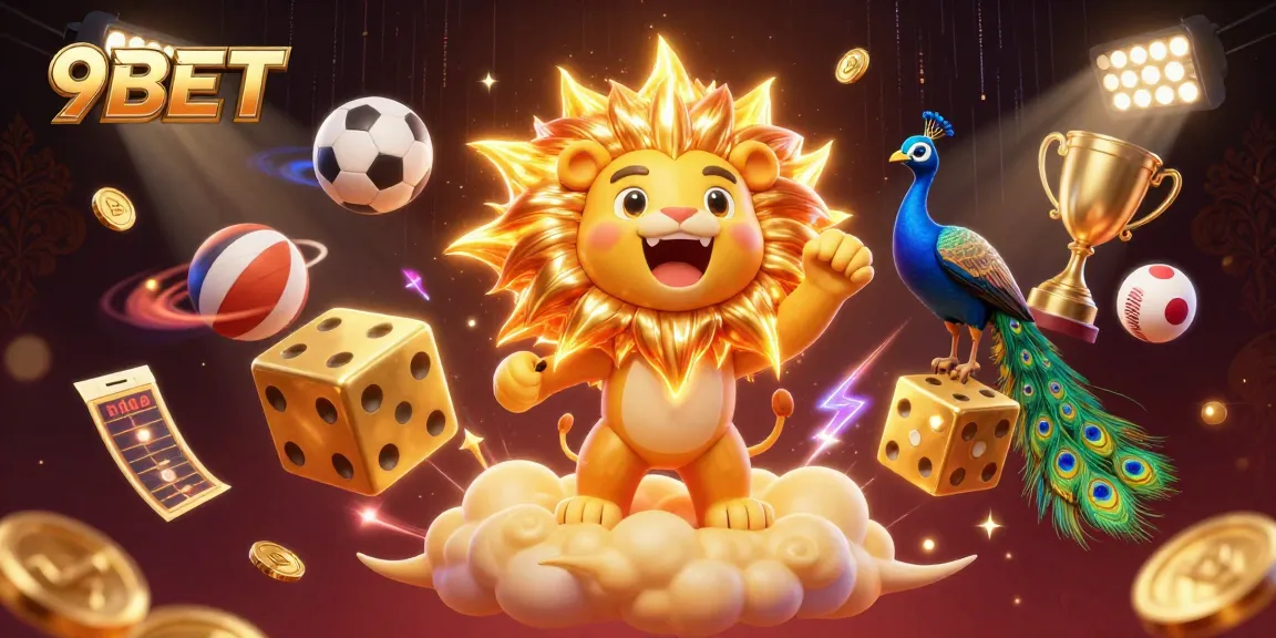 Engage in thrilling gameplay with 9BET amid vibrant casino elements and dynamic sports visuals.