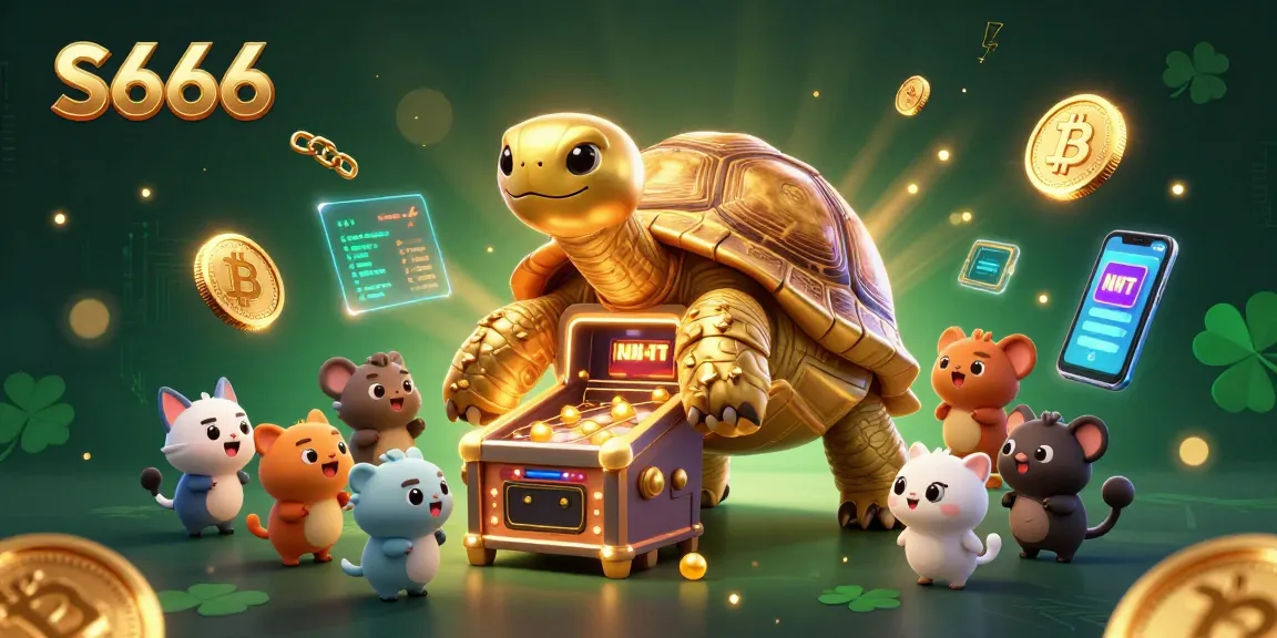 S666 spins to win big in a vibrant casino filled with crypto coins and animated fun.