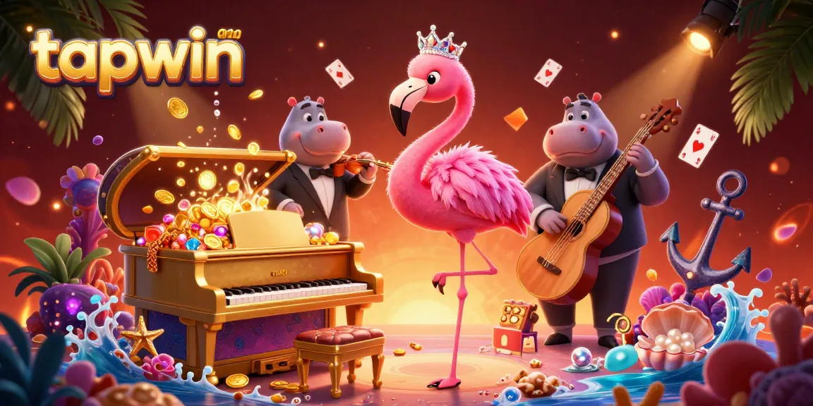 Experience the vibrant world of tapwin with lively characters serenading in a packed casino environment.