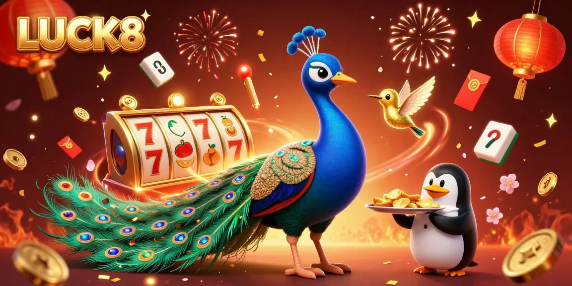 LUCK8 showcases an extravagant 3D casino scene with vibrant characters and dynamic game elements.
