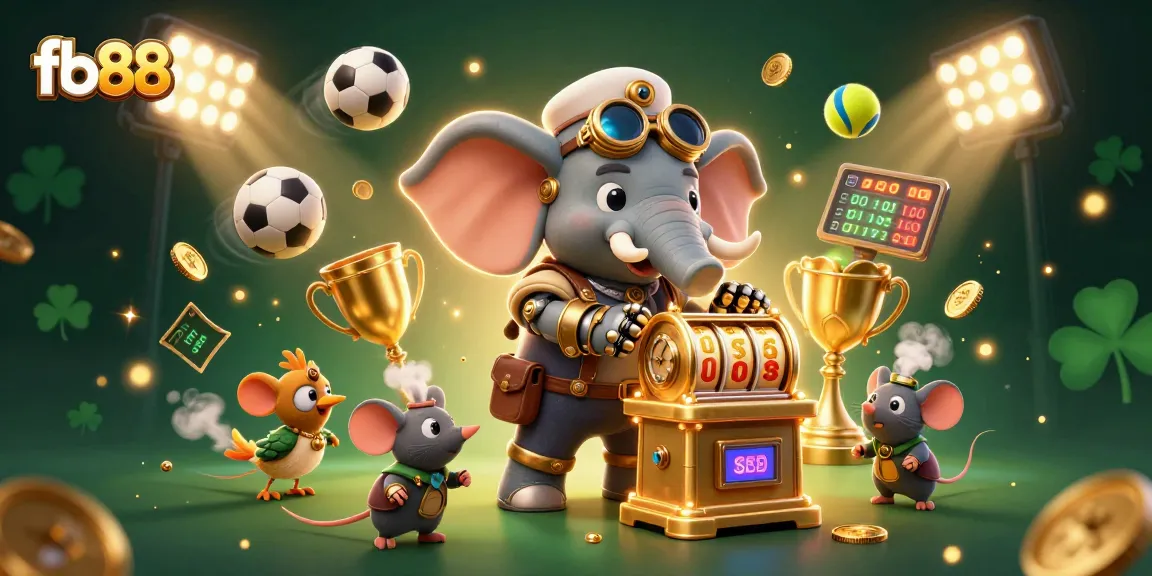 Experience the thrill of fb88 with a steampunk elephant engineer at a vibrant casino scene.