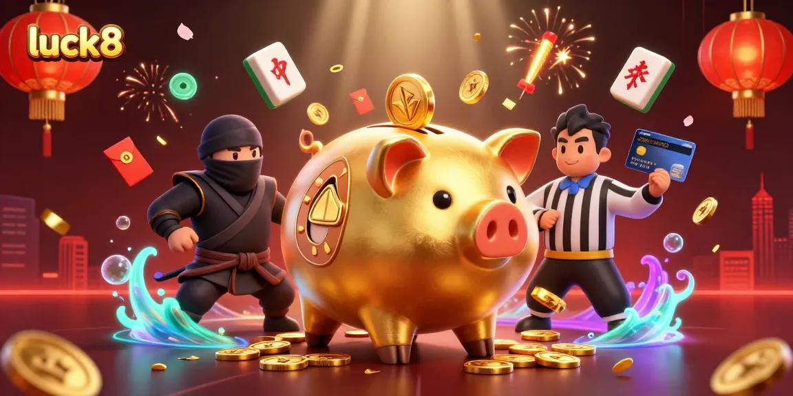 Experience excitement with luck8 as golden piggy banks and engaging characters bring the casino to life.
