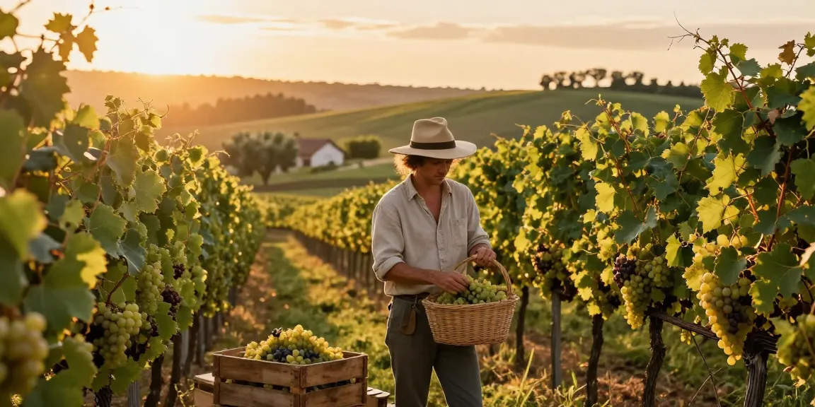 Harvesting grapes for Long Island wines in a charming vineyard.