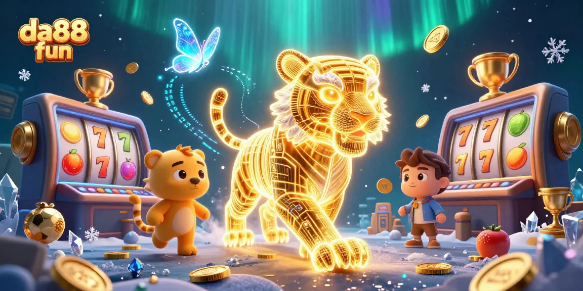 Engage with da88 fun in this vibrant 3D illustration showcasing neon characters and lively casino elements.