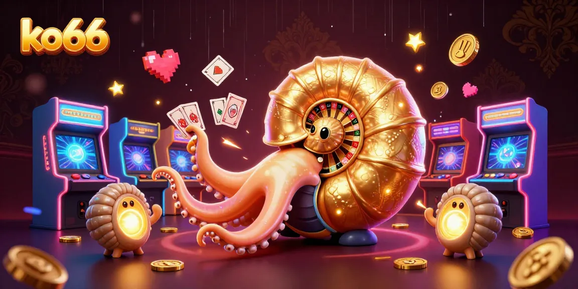 Experience exciting gameplay at ko66 with a captivating scene of a giant nautilus and neon casino elements.