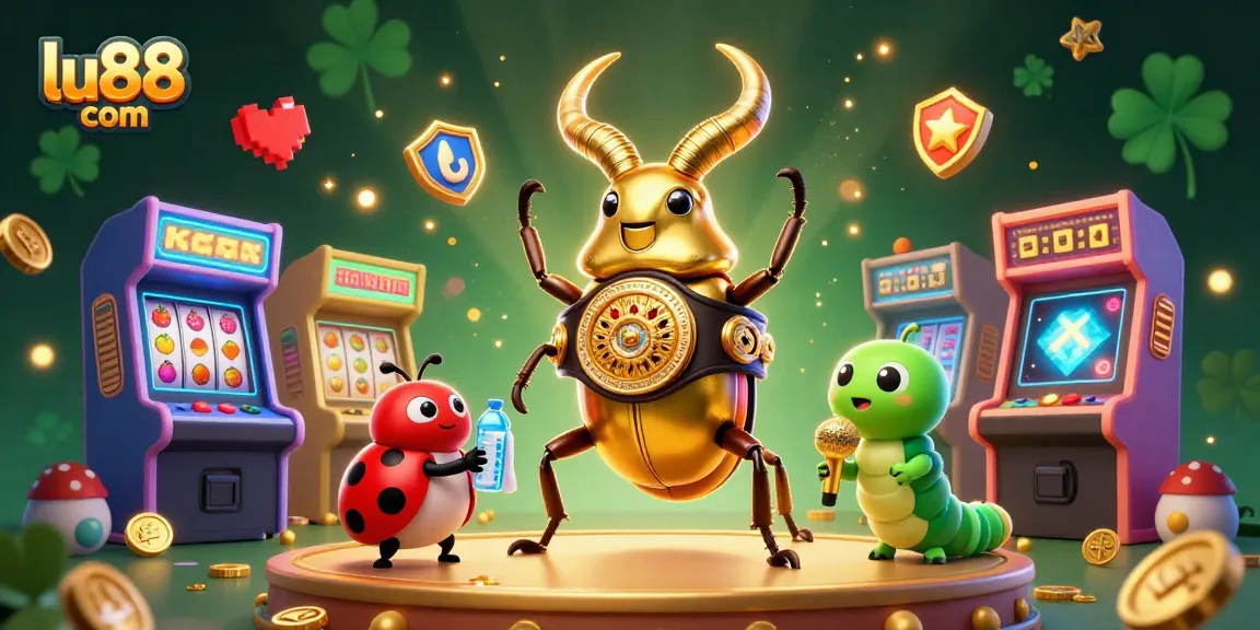 Win big at lu88 com with engaging slots and colorful casino game elements in a dynamic 3D scene.