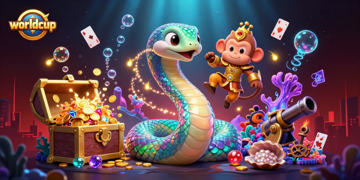 Worldcup-themed vibrant underwater scene featuring colorful characters and casino game elements.