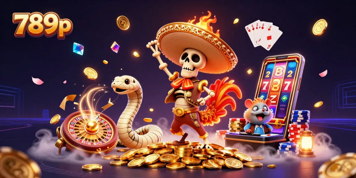 Experience 789p's vibrant casino atmosphere with lively characters celebrating amidst golden treasures.